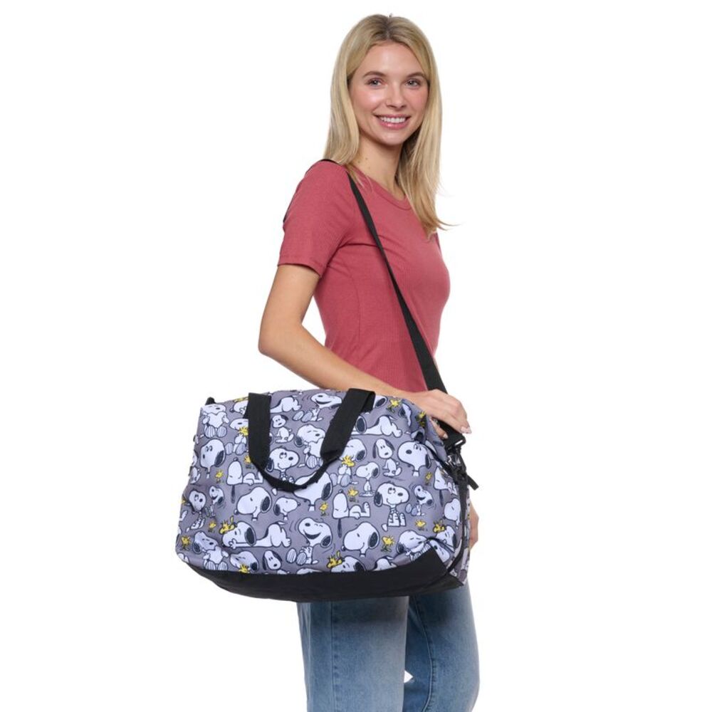 New Peanuts Snoopy Duffel Bag Travel Weekender Carry-On Print Woodstock Gray
